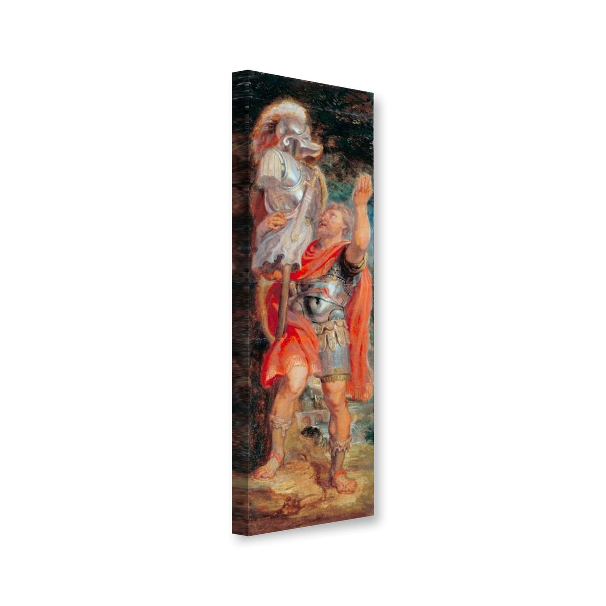 Romulus pflanzt eine Trophäe auf, Ölskizze von Peter Paul Rubens als Leinwand – Perspektivansicht