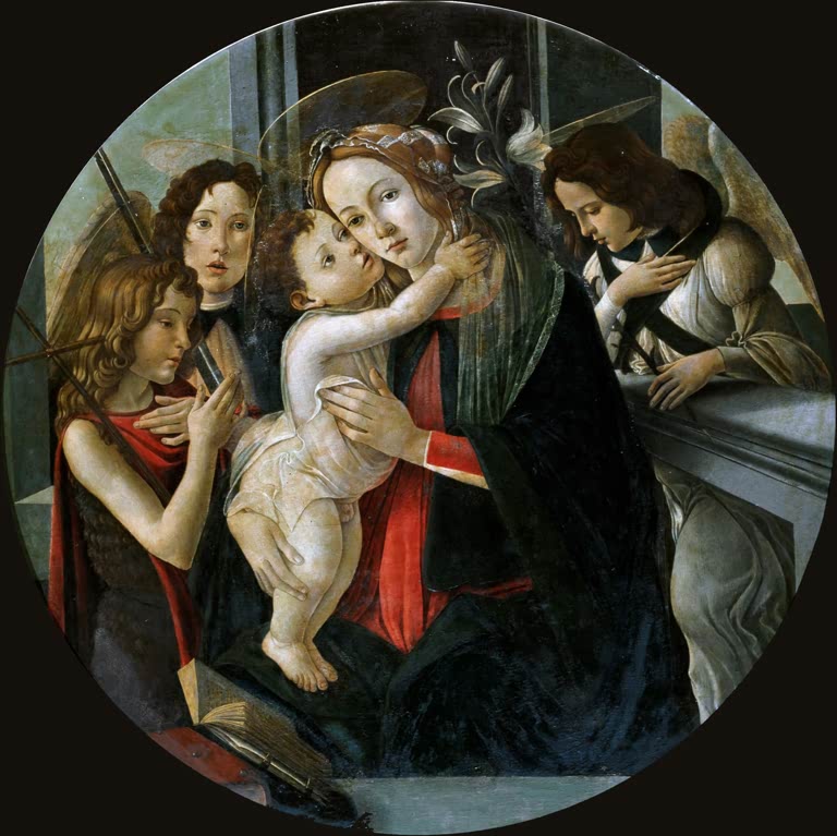 Rundbild: Madonna mit Kind, dem Johannesknaben und zwei Engeln – Sandro Botticelli Madonna mit dem Kind Kunstkopie
