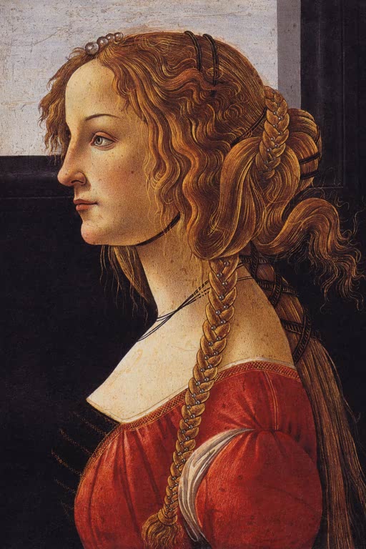Profil einer jungen Frau mit geflochtenem Haar – Sandro Botticelli Ein junges Mädchen – Simonetta Vespucci Kunstkopie