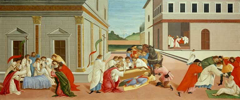 Totenerweckung vor Palastfassaden – Sandro Botticelli Leben und Wundertaten des heiligen Zenobius Kunstkopie