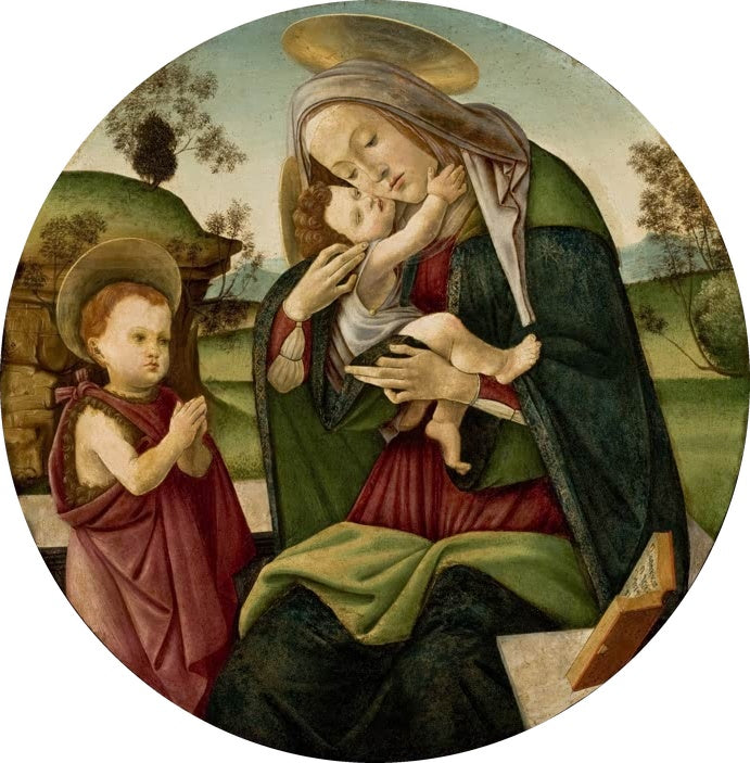 Rundbild: Maria, Kind und Johannes – Sandro Botticelli Maria mit dem Kind und dem kleinen Johannes dem Täufer Kunstkopie