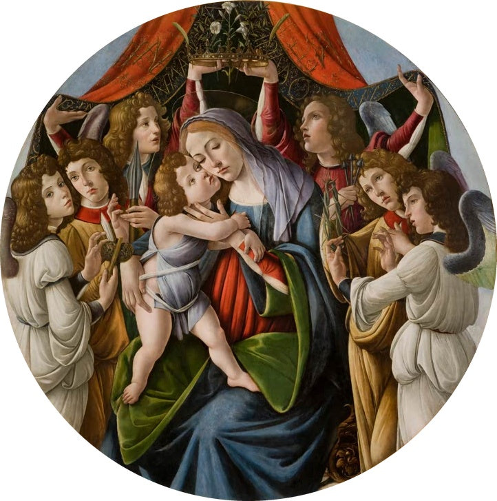 Rundbild: Maria und Kind mit sechs Engeln – Sandro Botticelli Maria mit Kind und sechs Engeln Kunstkopie