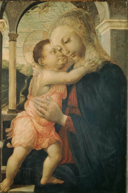 Maria drückt das Kind an sich, im Hintergrund Bogenöffnung – Sandro Botticelli Maria mit Kind Kunstkopie
