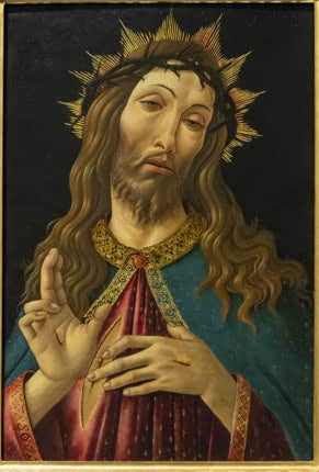 Christus mit Dornenkrone, segnend, vor dunklem Grund – Sandro Botticelli Schmerzensmann Kunstkopie