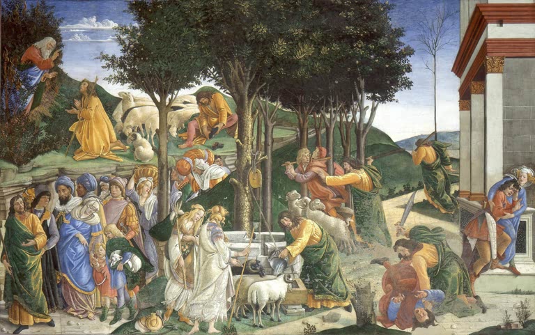 Fresko mit mehreren Episoden aus dem Leben des Mose – Sandro Botticelli Szenen aus dem Leben des Moses Kunstkopie