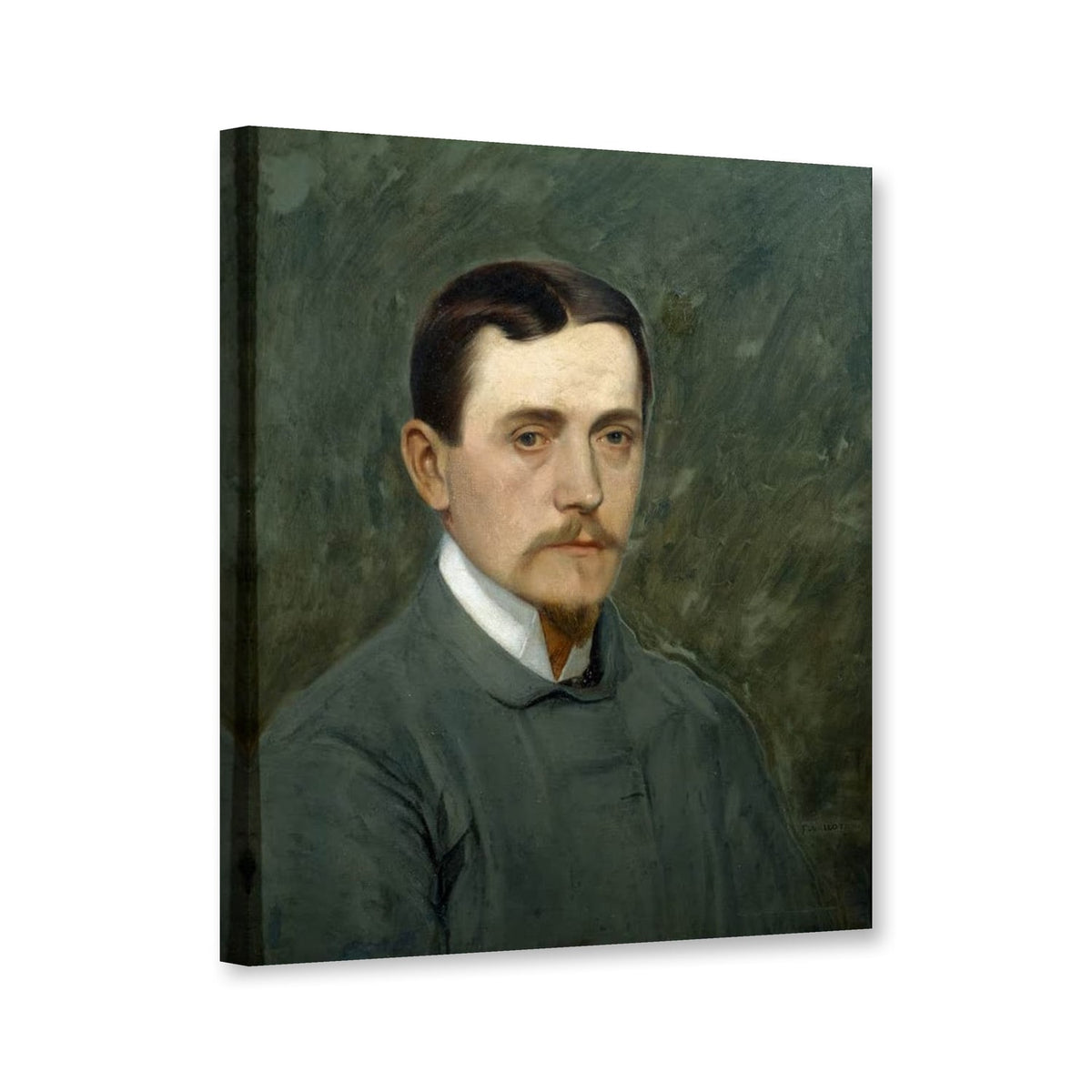 Selbstbildnis im grünen Gehrock vor grünem Grund von Félix Vallotton als Leinwand – Perspektivansicht