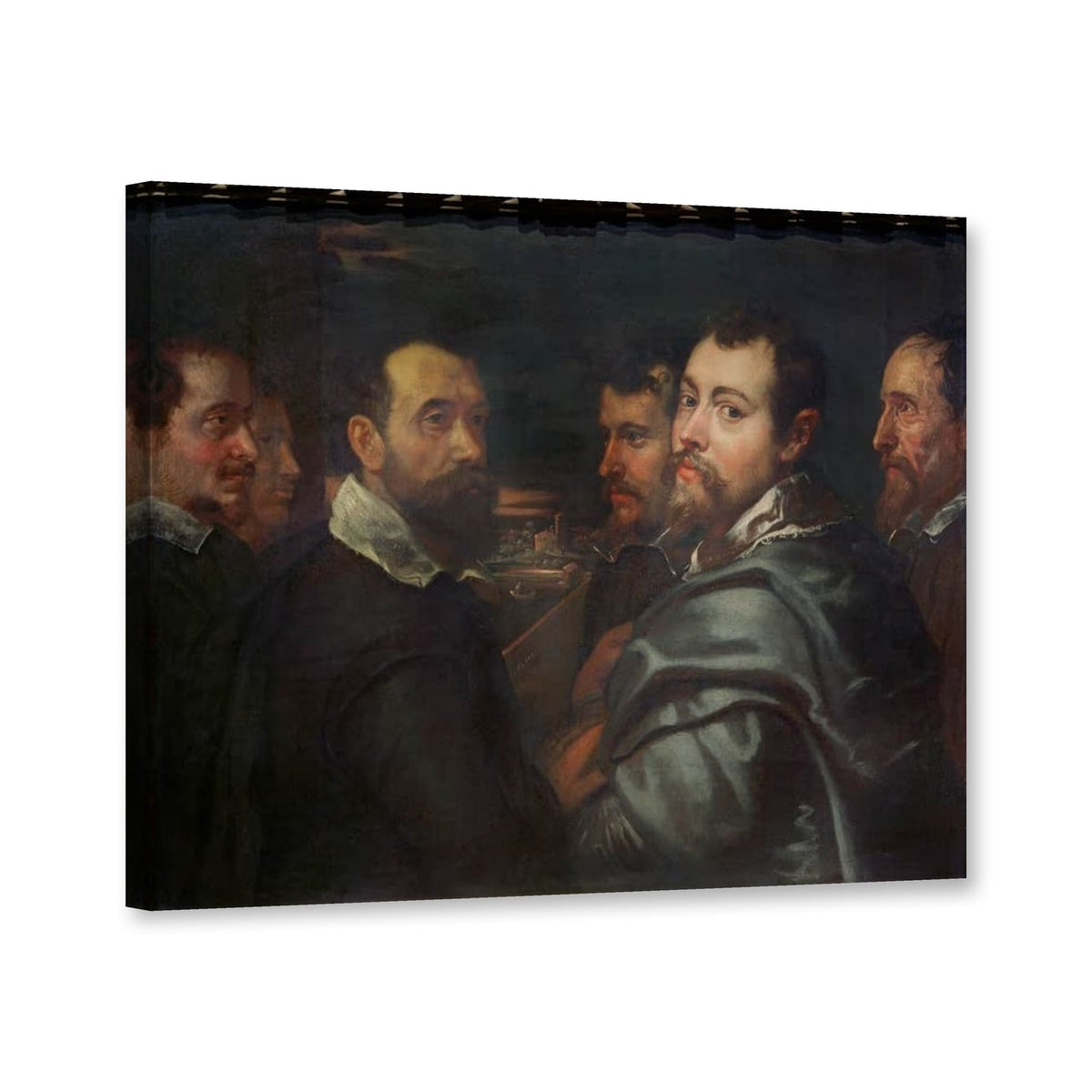 Selbstbildnis im Kreise der Mantuaner Freunde von Peter Paul Rubens als Leinwand – Perspektivansicht