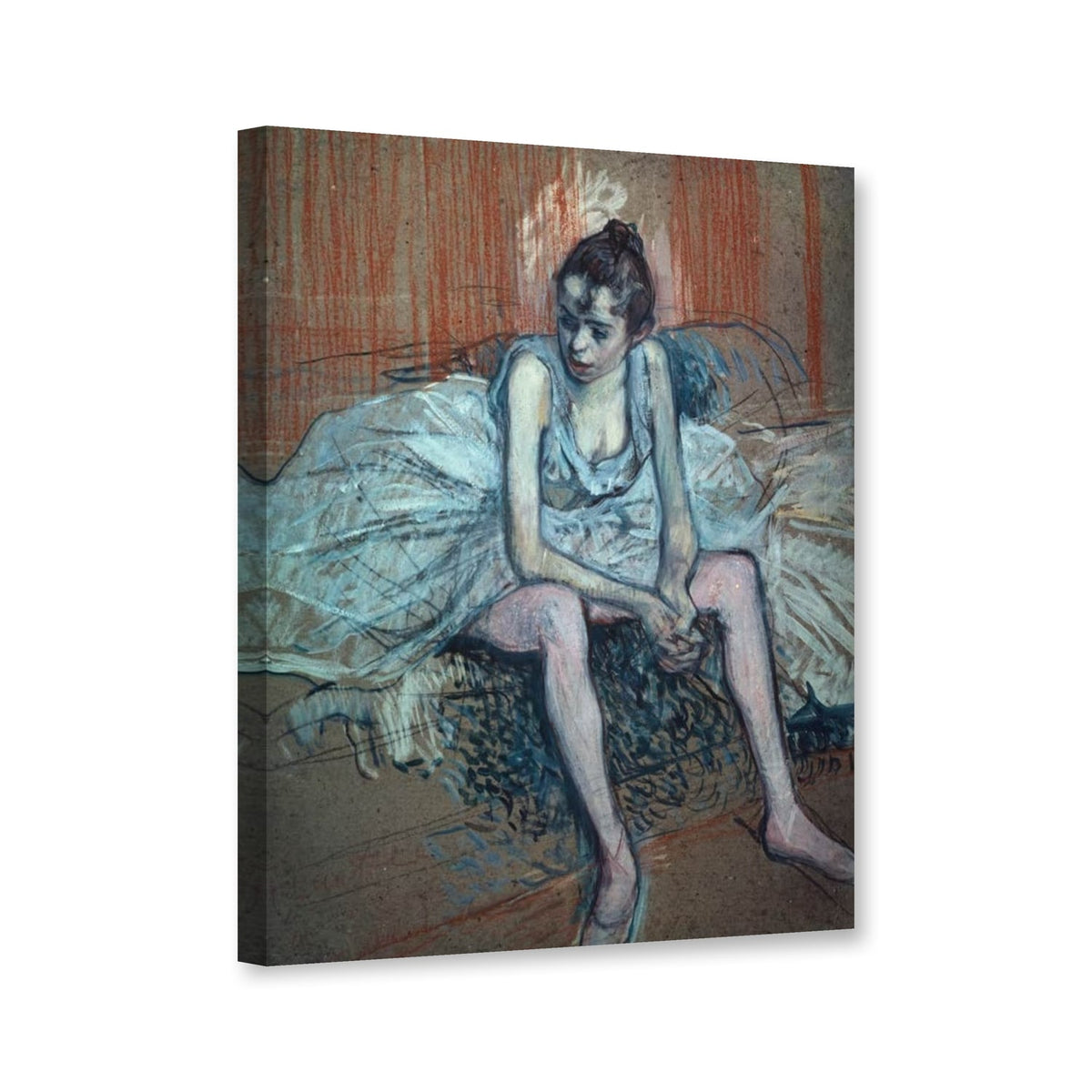 Sitzende Tänzerin, um 1888 von Henri de Toulouse-Lautrec als Leinwand – Perspektivansicht
