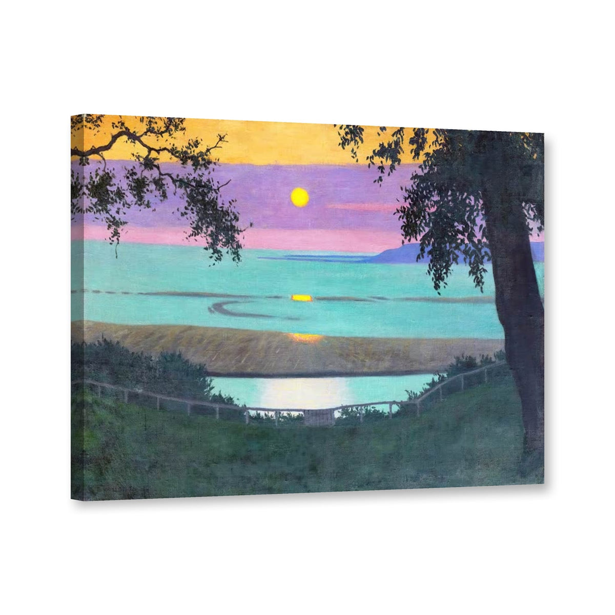 Sonnenuntergang über der normannischen Küste, Blick durch Bäume von Félix Vallotton als Leinwand – Perspektivansicht