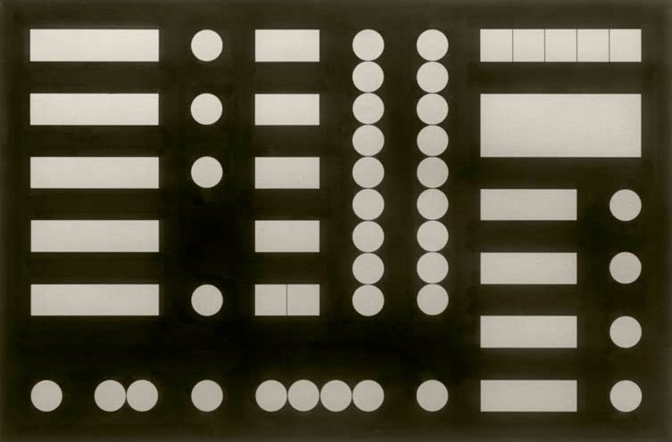 Sophie Taeuber-Arp Komposition mit Kreisen, Quadraten und Rechtecken Kunstkopie, helle Rechtecke und Kreise auf Schwarz