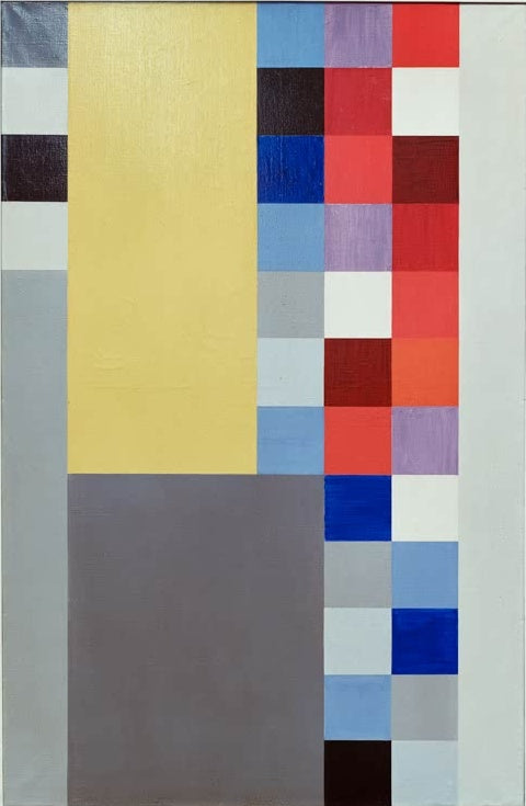 Sophie Taeuber-Arp Vertikal-horizontale Komposition Kunstkopie, Quadratreihen und große gelbe Fläche