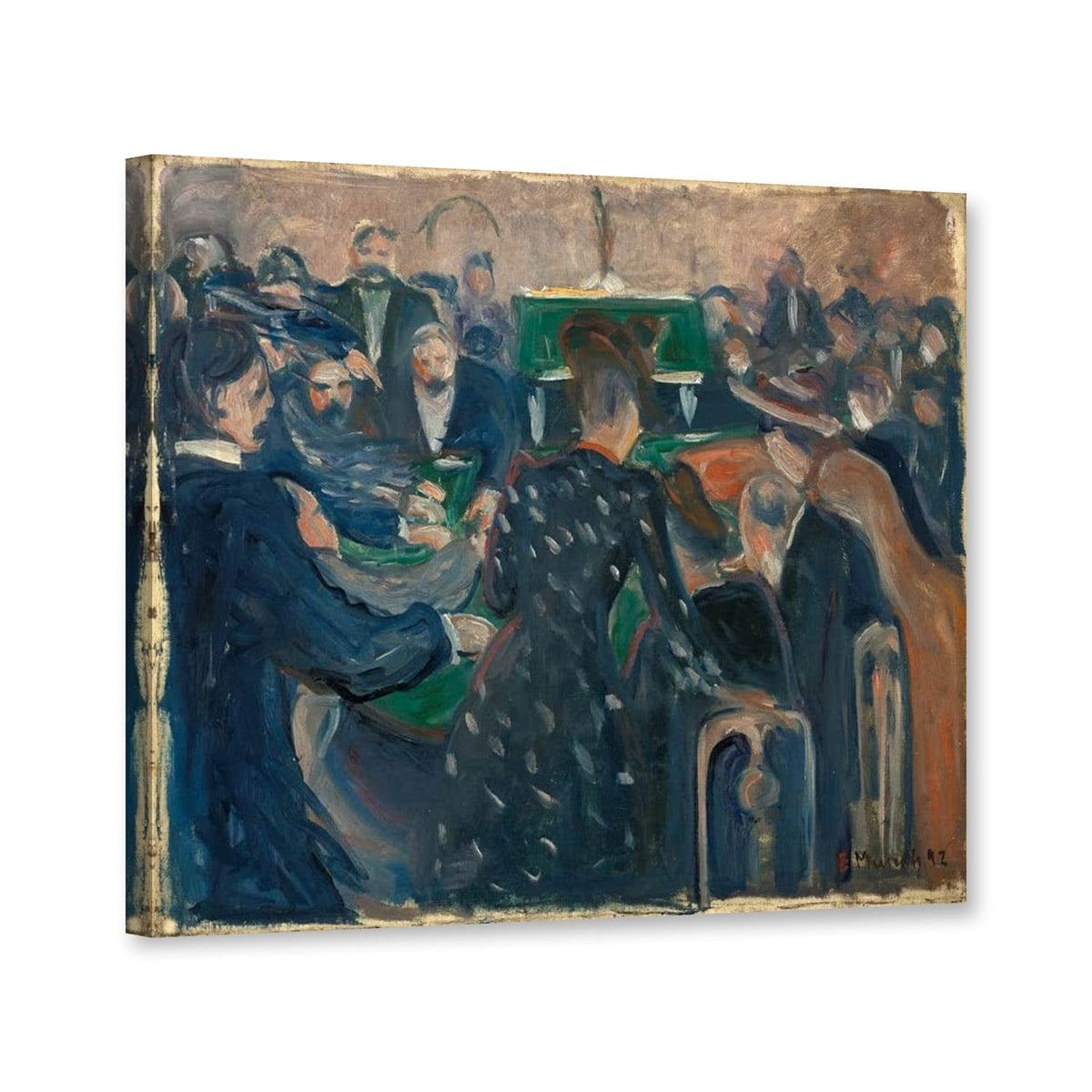 Spieler in Monte Carlo von Edvard Munch als Leinwand – Perspektivansicht