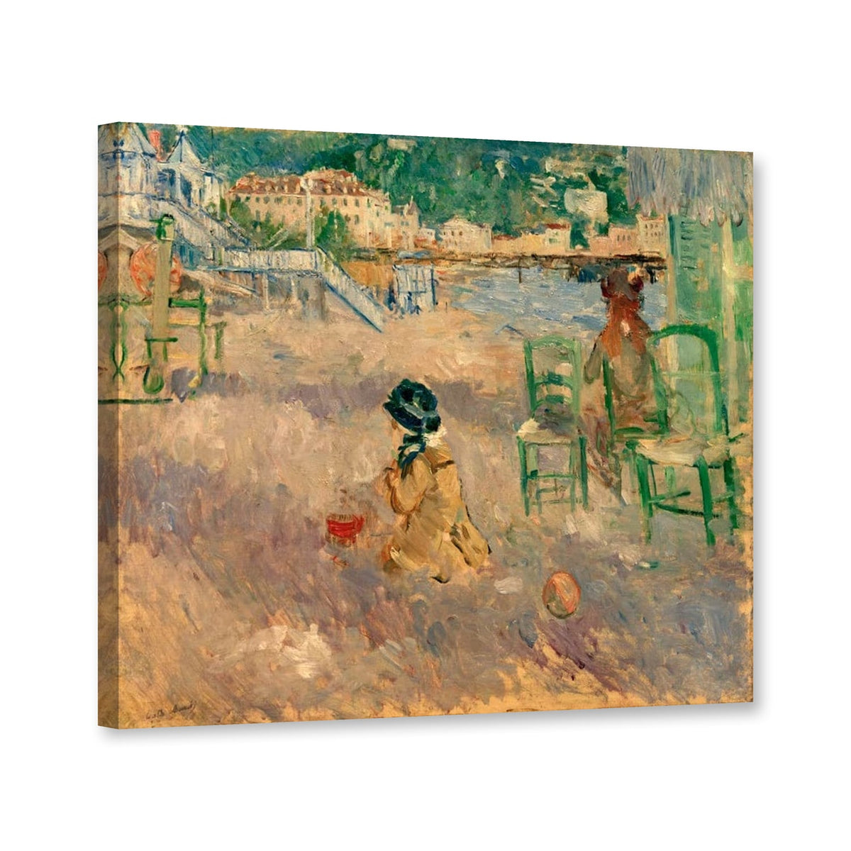 Strand in Nizza von Berthe Morisot als Leinwand – Perspektivansicht