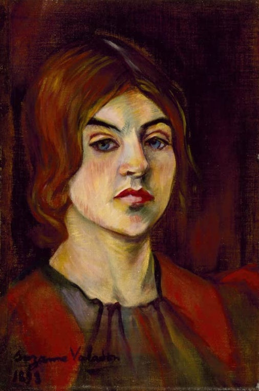 Suzanne Valadon Selbstbildnis, 1898 Kunstkopie, junge Frau mit rotbraunem Haar und blauen Augen vor dunklem Grund