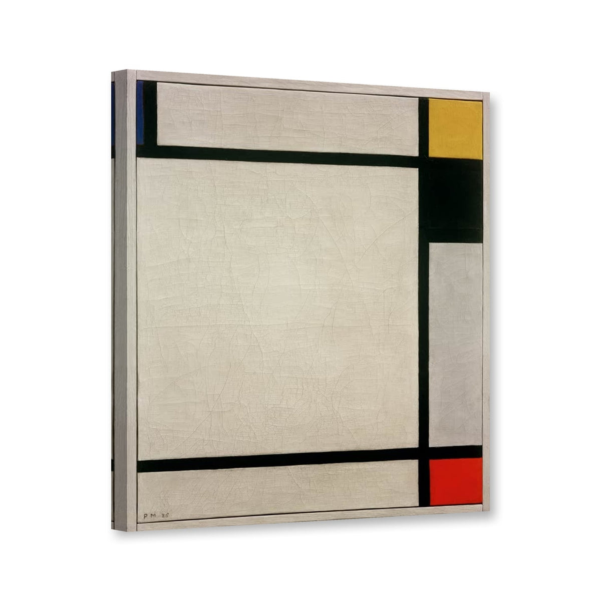 Tableau Nr. VII mit Blau, Gelb, Schwarz und Rot, 1925, Krefeld von Piet Mondrian als Leinwand – Perspektivansicht