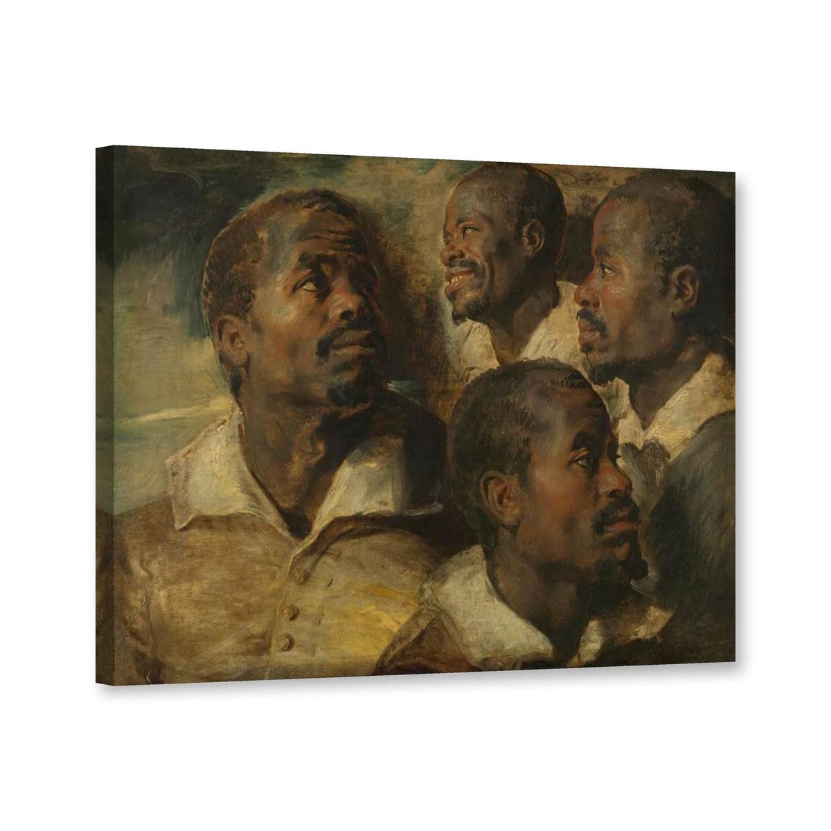 Vier Studien des Kopfes eines Afrikaners von Peter Paul Rubens als Leinwand – Perspektivansicht