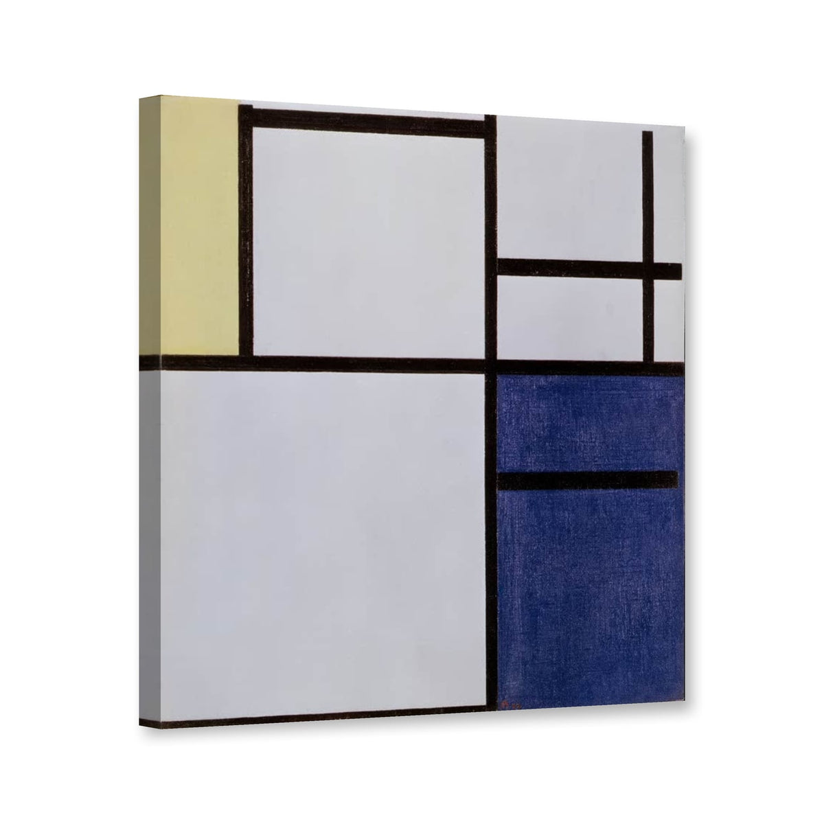 Weiß, Grau, Gelb, Blau, 1922, New York von Piet Mondrian als Leinwand – Perspektivansicht