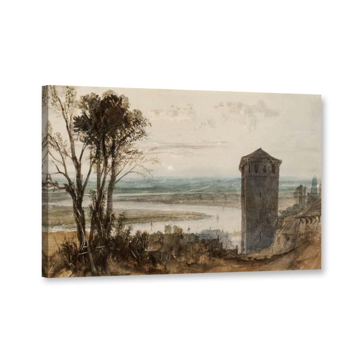 Weißenthurm und das Hoche-Denkmal von William Turner als Leinwand – Perspektivansicht