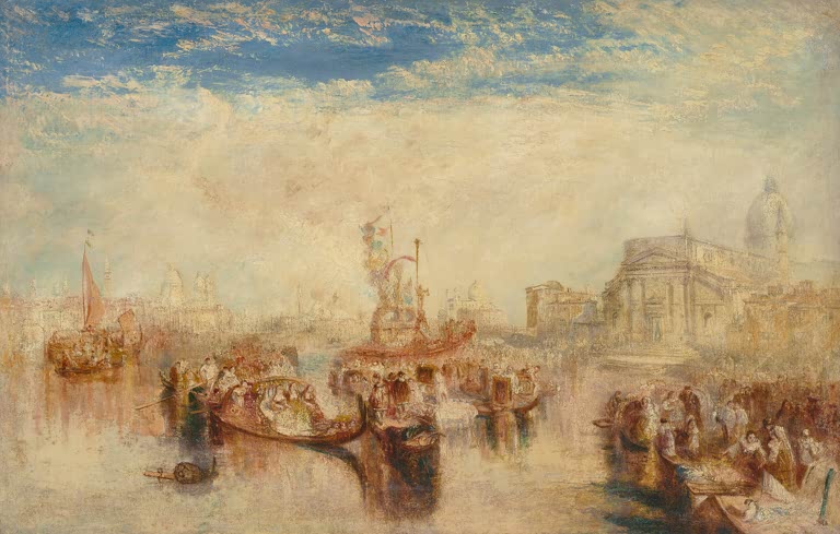 William Turner Bellinis drei Bilder in der Kirche Il Redentore, Venedig Kunstkopie, Gondeln im goldenen Licht