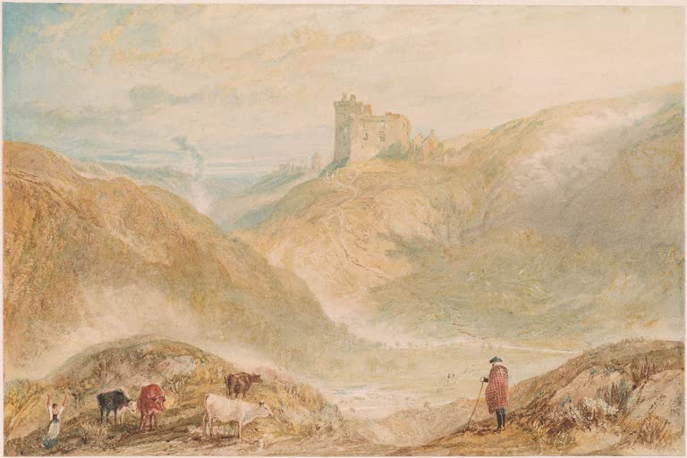 William Turner Blick auf Crichton Castle Kunstkopie, Burgruine über Hügeln mit Kühen und Hirte im Vordergrund