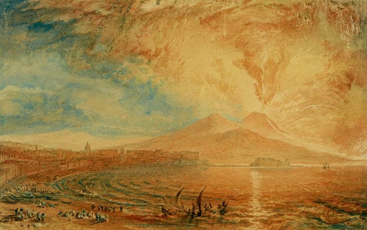 William Turner Bucht von Neapel, der zornige Vesuv Kunstkopie, glühender Himmel über dem Golf mit Booten und Küstenstadt