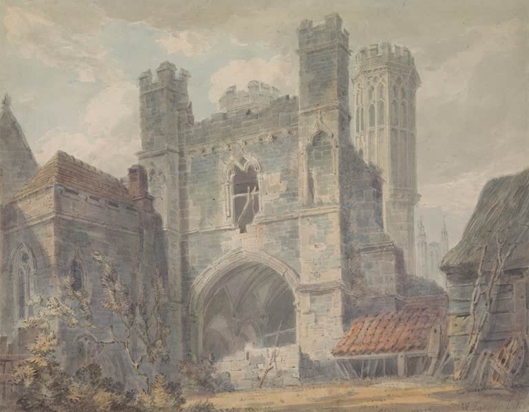 William Turner Das Tor von St. Augustine Canterbury kleinere Fassung Kunstkopie, gotisches Torhaus unter Wolkenhimmel