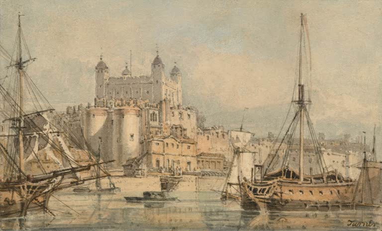 William Turner Der Tower von London Kunstkopie, Festungsanlage an der Themse mit Segelschiffen und Masten