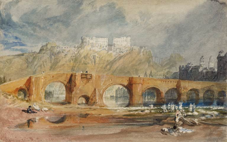 William Turner Die Moselbrücke bei Koblenz Kunstkopie, steinerne Bogenbrücke unter einer Festung am Fluss