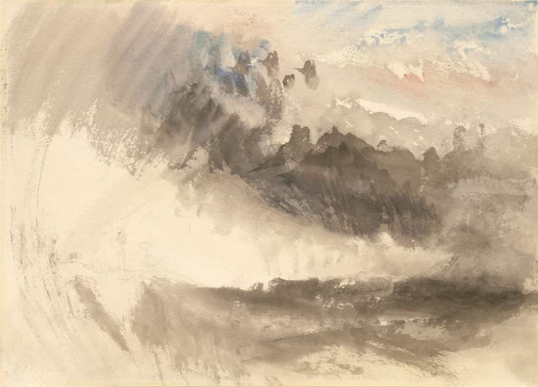 William Turner Himmel und Meer Kunstkopie, dunkle Wolkenbänke über hellem Dunst und Wasser in zarten Grautönen