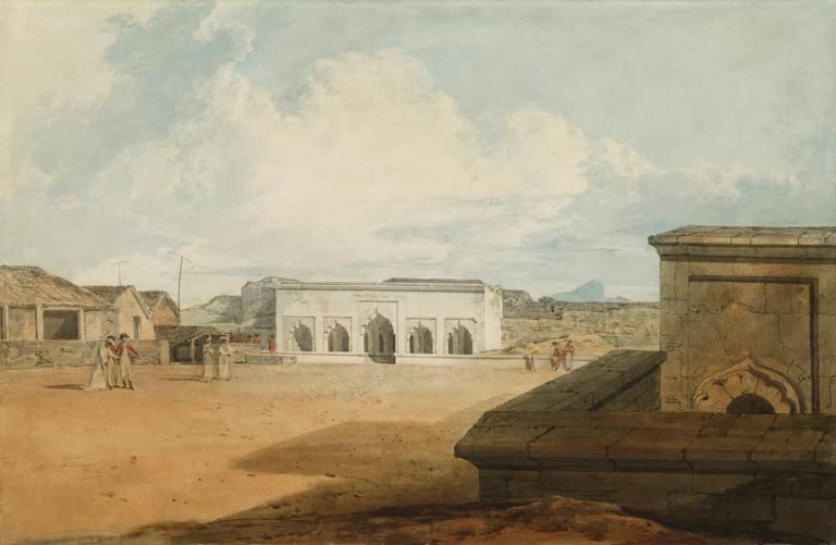 William Turner Hoolay Deedy, Seringapatam Kunstkopie, Platz mit weißem Bau, Figuren und Wolkenhimmel
