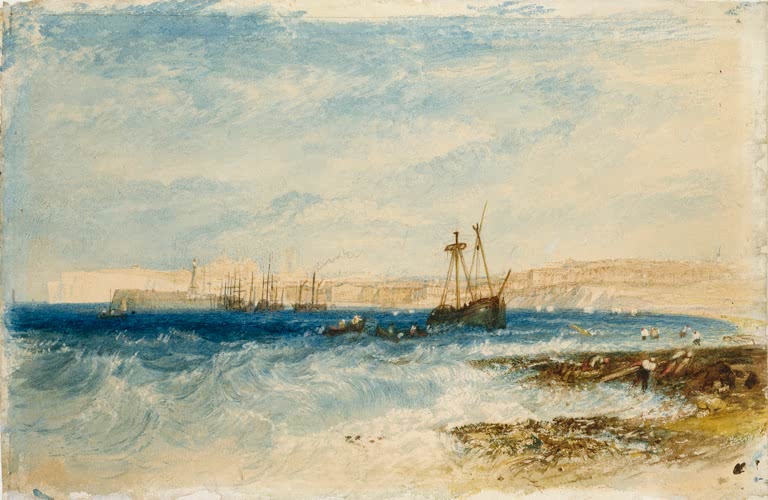 William Turner Margate, Wellen vor der Steilküste Kunstkopie, Brandung vor heller Küste mit Segelschiff und Ruderbooten