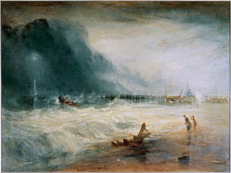 William Turner Rettungsboot und Manby-Apparat Kunstkopie, Brandung am Strand, Rettungsboot im Sturm und Menschen am Ufer