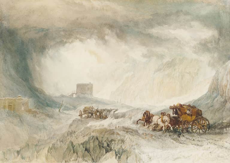 William Turner Schneesturm am Mont Cenis Kunstkopie, Postkutsche mit Pferden im Unwetter zwischen Felswänden