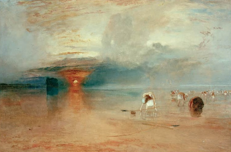 William Turner Strand von Calais Kunstkopie, Köder sammelnde Frauen am Watt vor untergehender Sonne