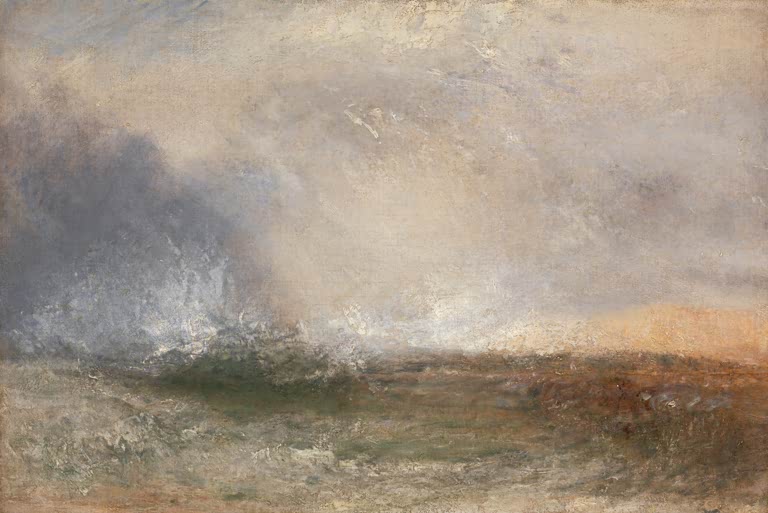 William Turner Stürmische See Kunstkopie, graue Gischtwolke und grünliche Wellen unter hellem Himmel