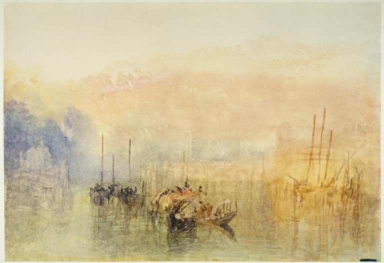 William Turner Venedig, Einfahrt in den Canal Grande Kunstkopie, Boote und Masten in warmem Morgendunst über der Lagune
